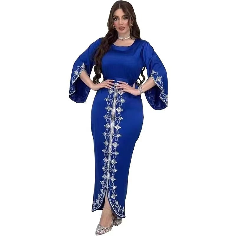 Robes pour bal caftan dubaï luxe diamants Occasion formelle Abaya élégant manches fendues dames longue robe portefeuille avec ceinture