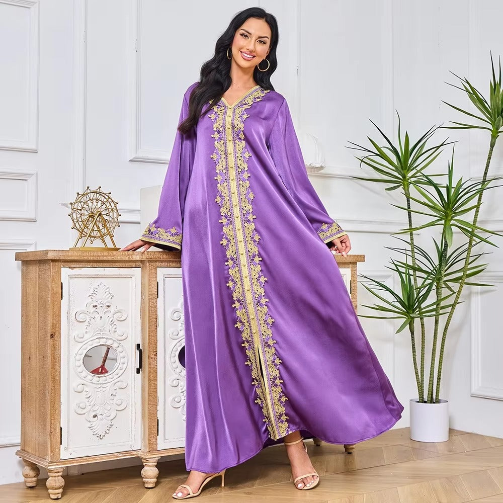 Abayah – robe longue marocaine pour femmes, Chic, couleur unie, manches longues, col en v, ceinture, vêtements élégants et décontractés, dubaï, 2023