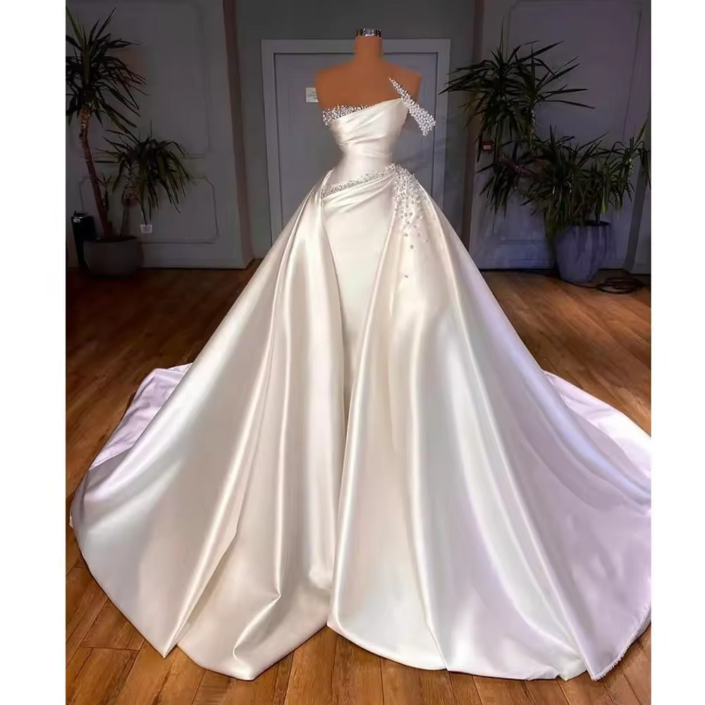 Robes De Mariée sirène De luxe détachable Train pour femme Sexy perle Satin formelle élégante robes De mariée Robe De Mariée 