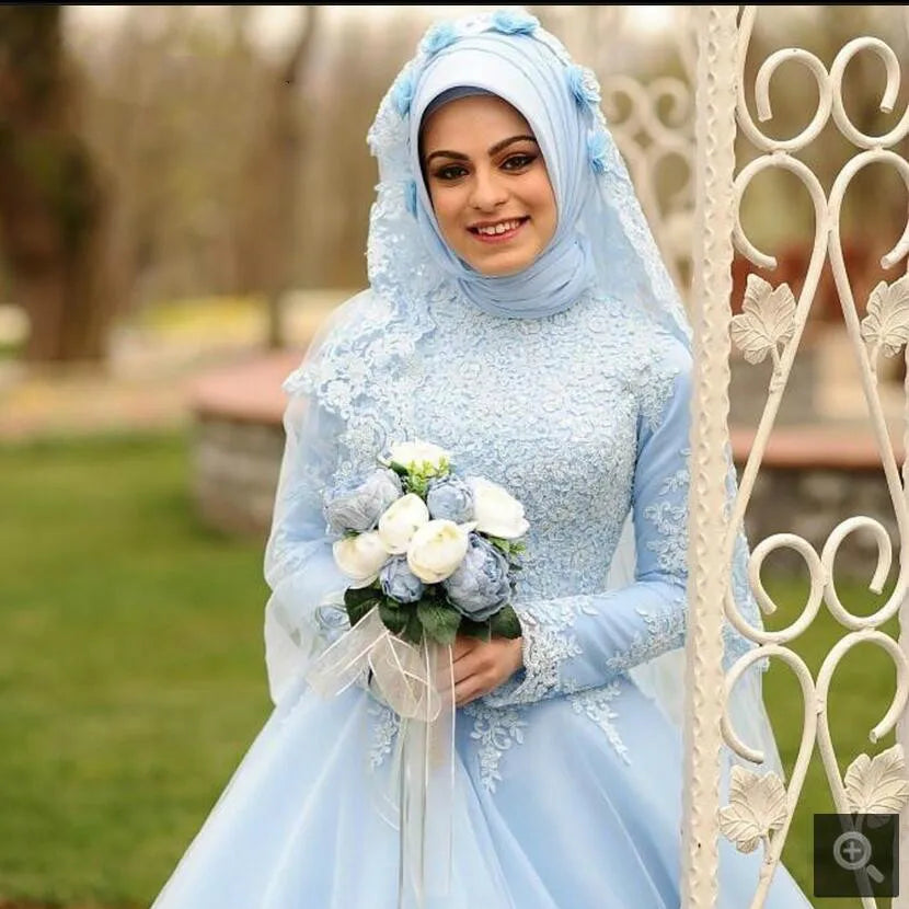 Robe De Soiree Arabic Muslim Long Sleeve High Neckline Wedding Dresses 2022 Ball Gown For Women Dress Including Veils and Scarf