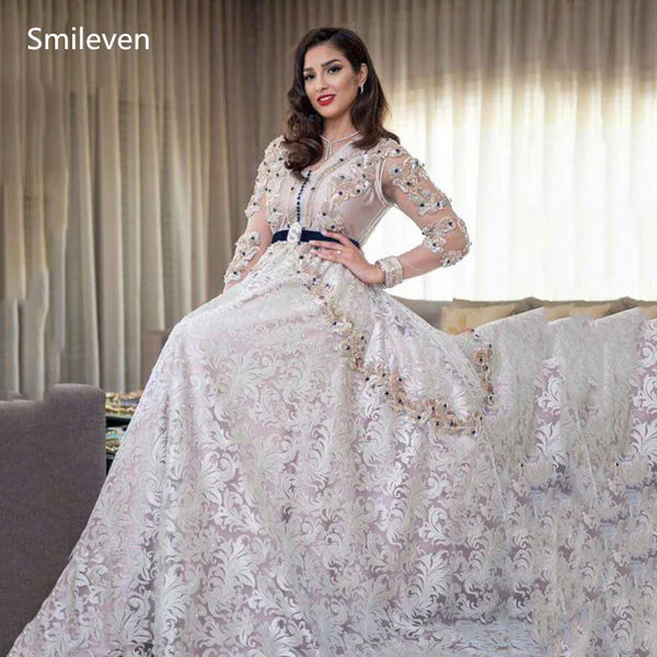 Luxury Lace caftan Evening Dresses V Neck Appliques Mother Dress Arabic Muslim Special Occasion Dresses Party Gowns