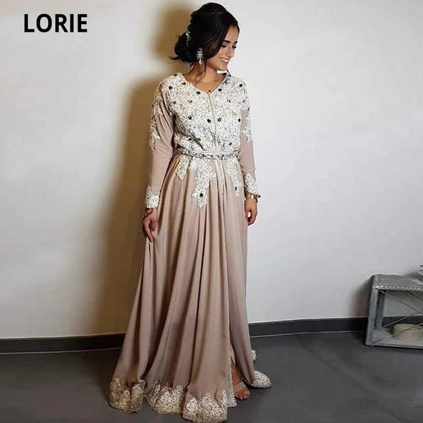 Dusty Rose Lace Beading Moroccan Kaftan Formal Evening Dresses with Long Sleeve Prom Special Occasion Gowns Mother Dress