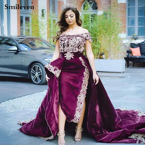 Caftan 2-Piece Outfit Evening Dress Off The Shoulder Algerian Special occasion Dresses Lace Evening Party Gowns