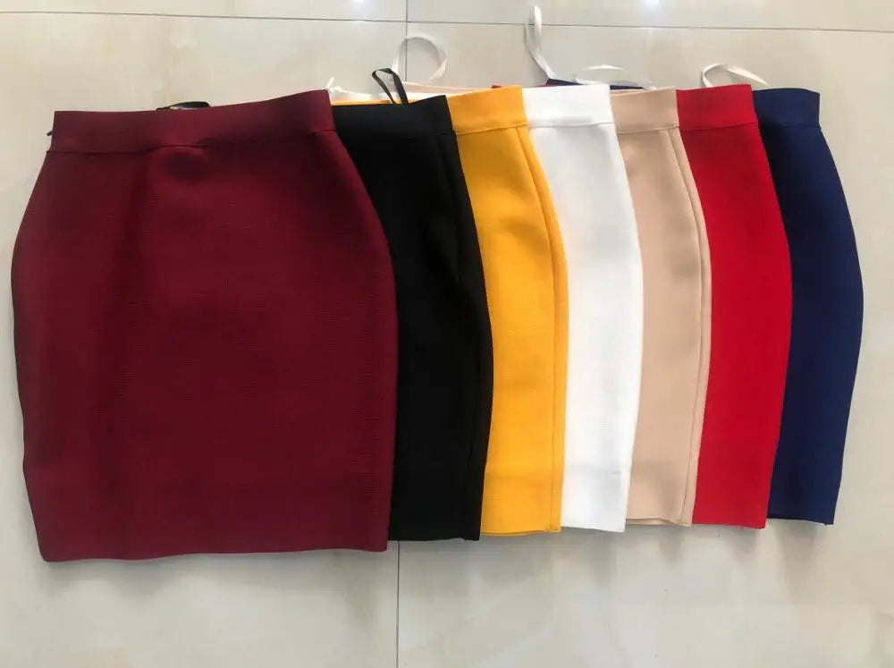 Candy Color Sexy Women Bodycon Mini Bandage Skirt 2021 Designer Fashion Black Pencil Skirt Faldas 43cm