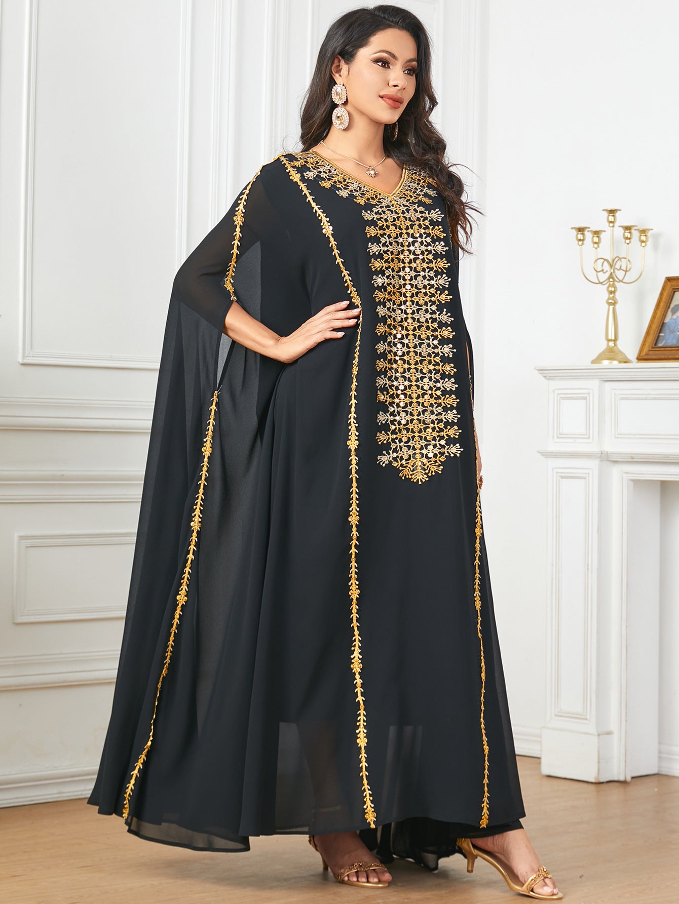 Fashion Fashion Solid Appliques Party Long Dress المغربي Kaftan Islam Clothing Turkish African African Abayas Super Sleeve