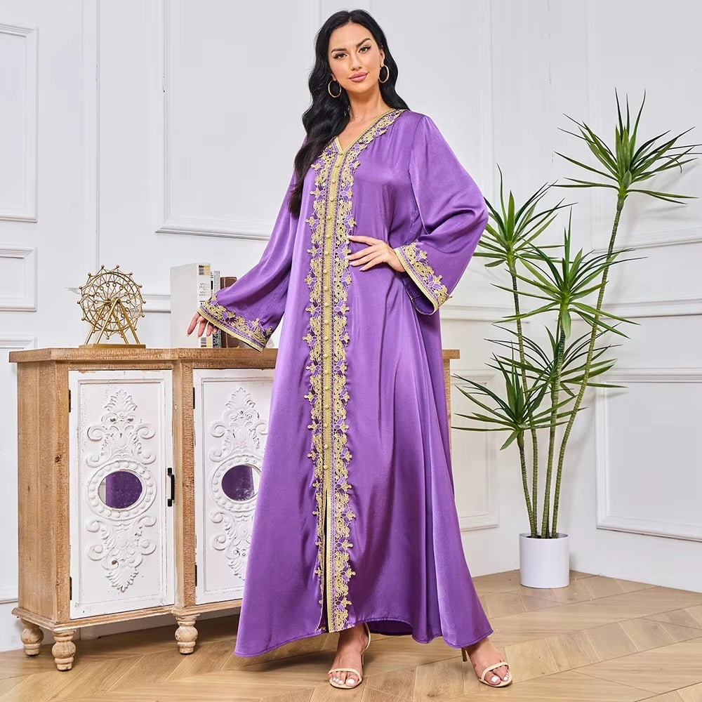 Abayah für Frauen 2023 Dubai Chic Solid Full Sleeve V-Neck Gürtelkleidung elegantes lässiges marokkanisches langes Kleid