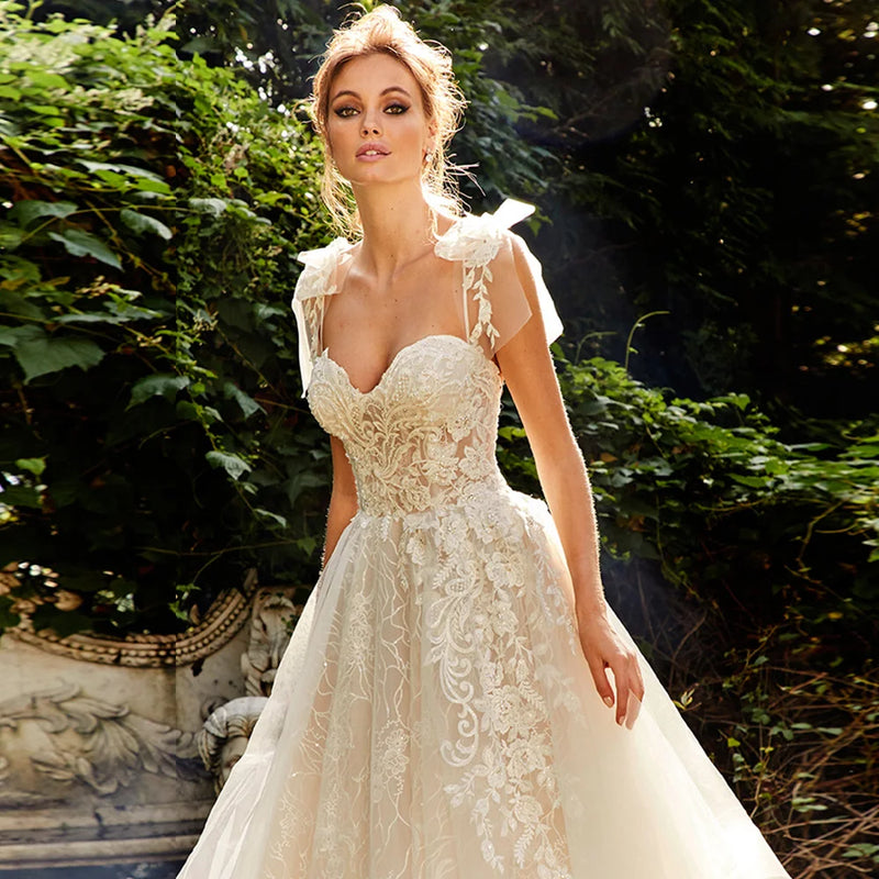 Abiti da sposa in tulle in stile moderno per donne creativi abiti da sposa da sposa a-line nuovi cravatta in pizzo