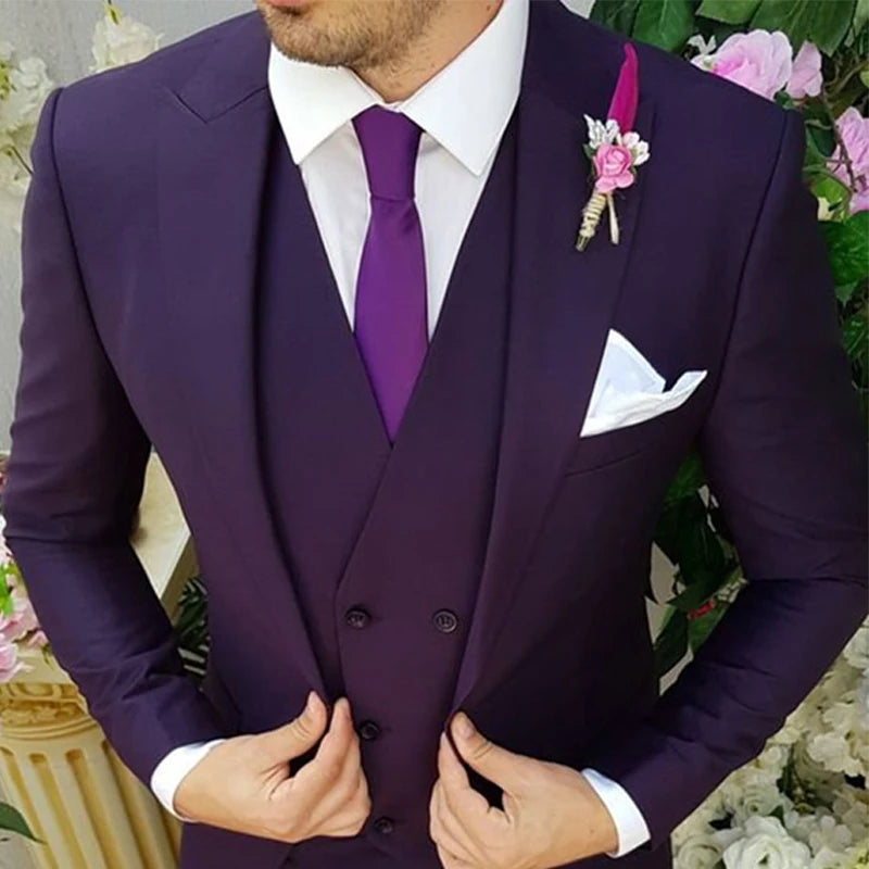 Slim Fit Casual Men Suits for Prom Male Fashion Wedding Tuxedo 3 Piece Set Jacket with Vest Pants Groomsmen Costume 2023