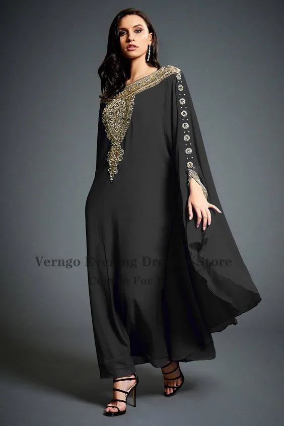 Dubai Moroccan Kaftan White Evening Dress Gold Lace Applique Beaded Blue Black Evening Gown Plus Size Formal Maxi Dress