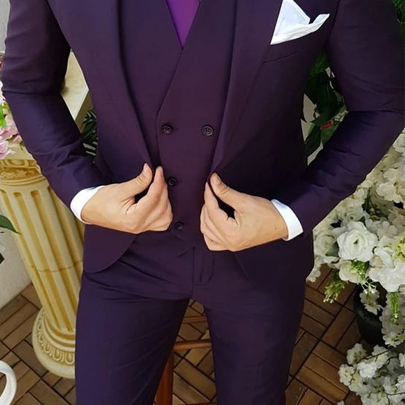 Slim Fit Casual Men Suits for Prom Male Fashion Wedding Tuxedo 3 Piece Set Jacket with Vest Pants Groomsmen Costume 2023