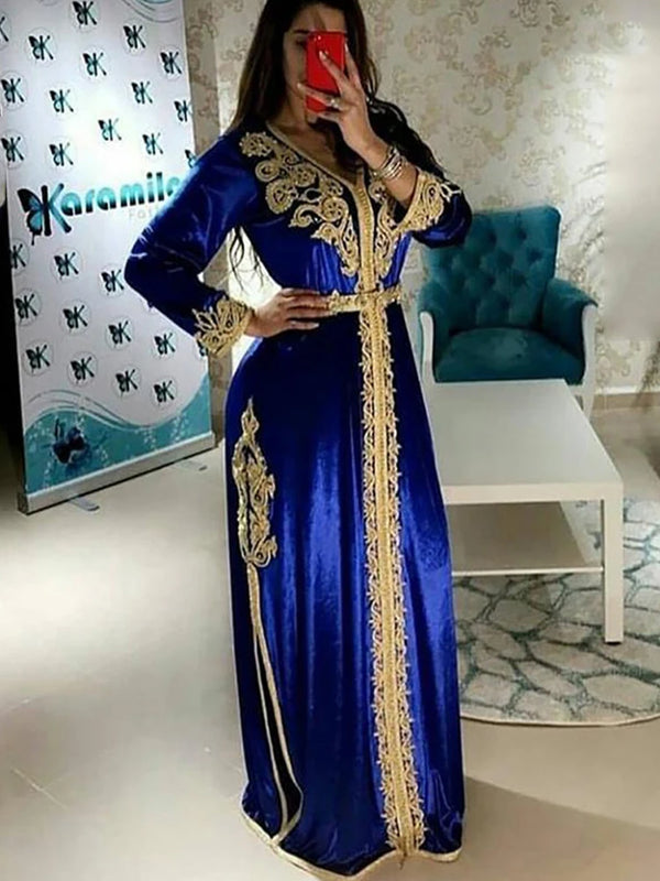 Moroccan kaftan Evening Dresses Royal Blue Algerian Outfit Beading Women Party Wear Formal Gowns Caftan Dress Plus Size