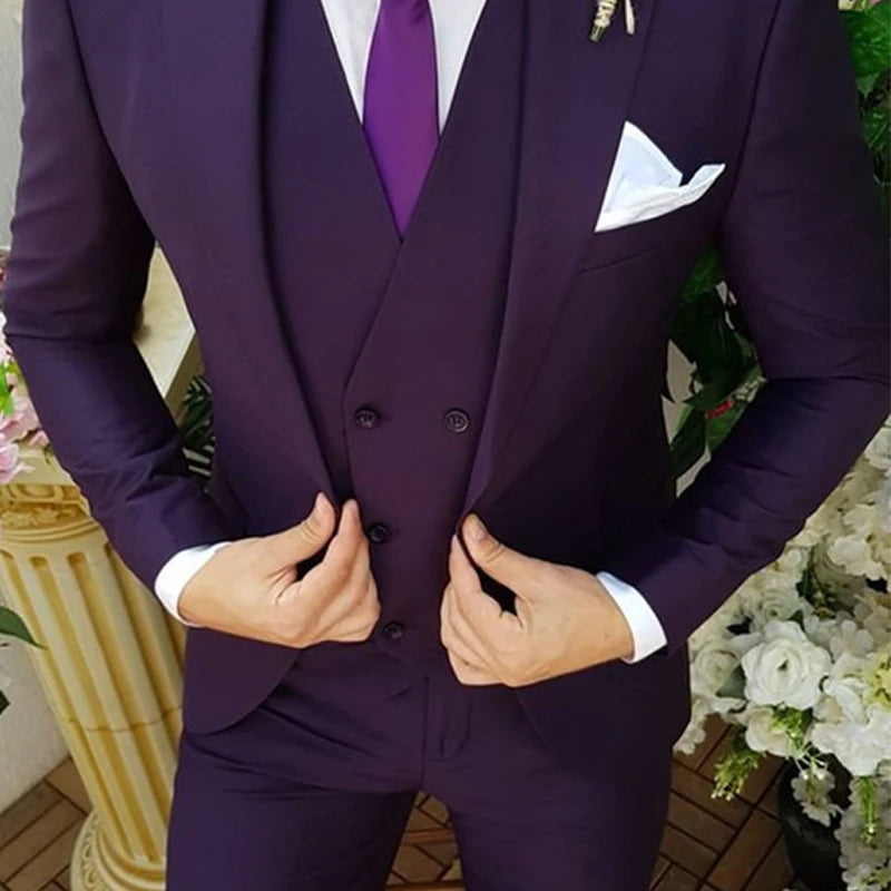 Slim Fit Casual Men Suits for Prom Male Fashion Wedding Tuxedo 3 Piece Set Jacket with Vest Pants Groomsmen Costume 2023