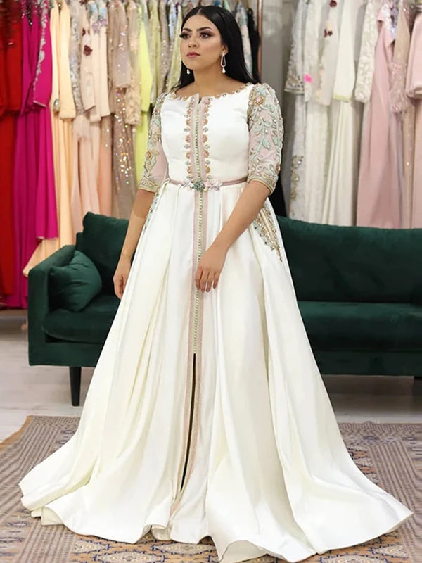 Moroccan Kaftan Wedding Evening Dresses with Lace Beading Duiba Special Occasion Gowns Custom Made Half Sleeve Prom Gowns