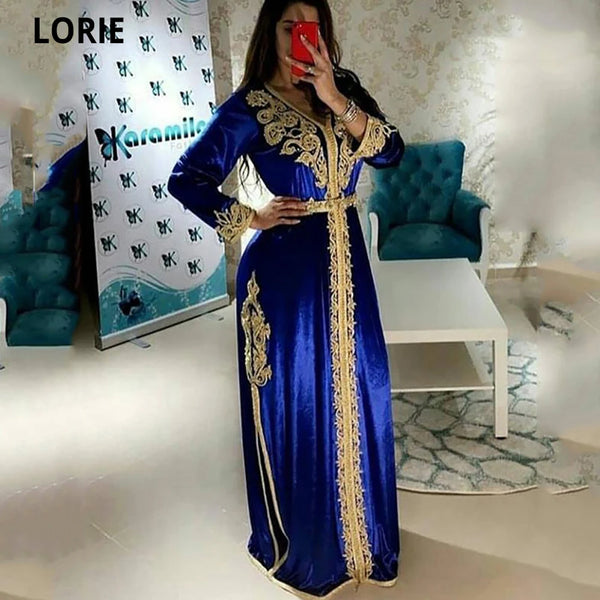 Moroccan kaftan Evening Dresses Royal Blue Algerian Outfit Beading Women Party Wear Formal Gowns Caftan Dress Plus Size