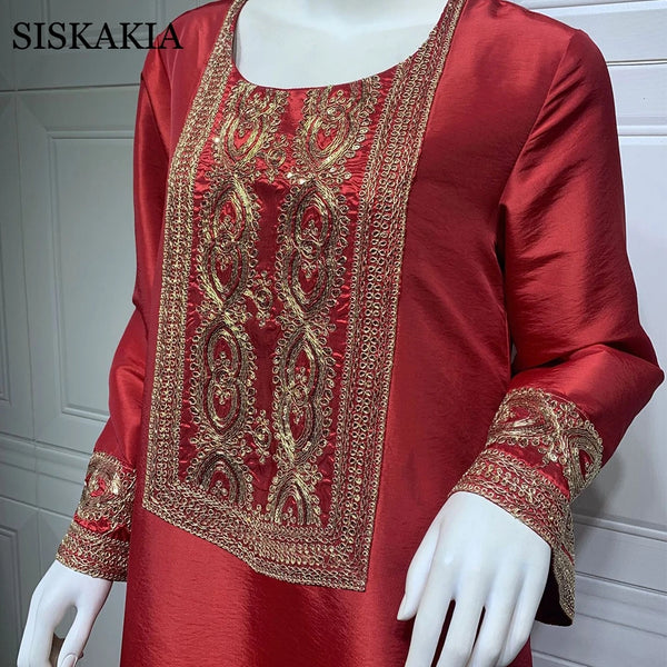 Vintage Ethnic Embroidered Abaya Dress for Women Autumn 2021 Middle East Dubai Arabic Oman Kuwait Moroccan Kaftan Muslim Clothes