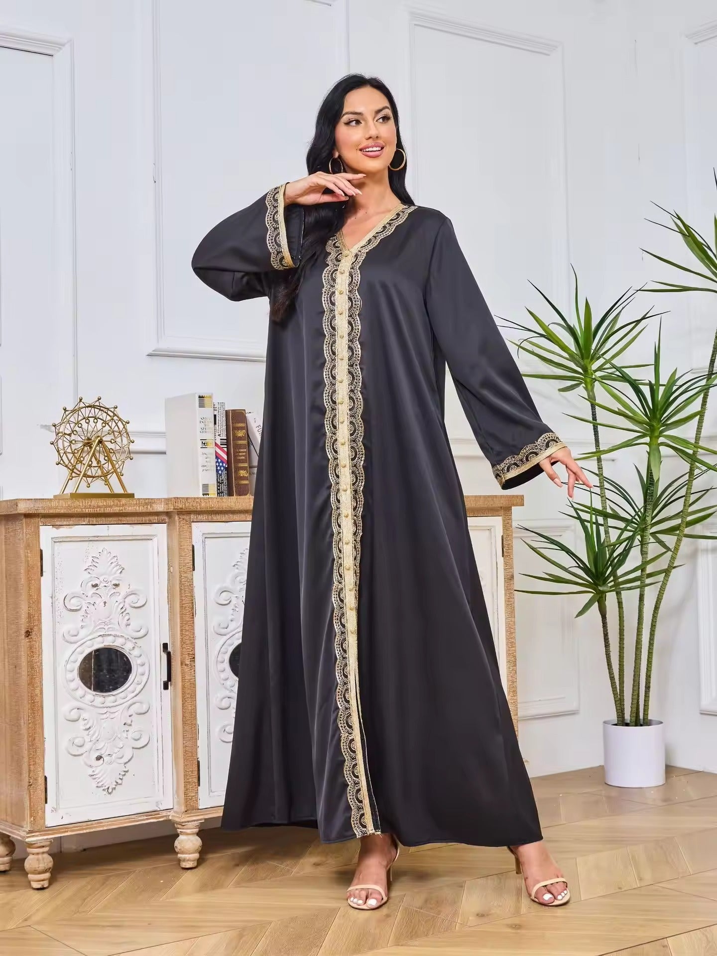 Robes longues turques à la mode modeste, vêtements islamiques pour femmes, broderie, manches longues, col en v, ceintures, Abaya musulmane