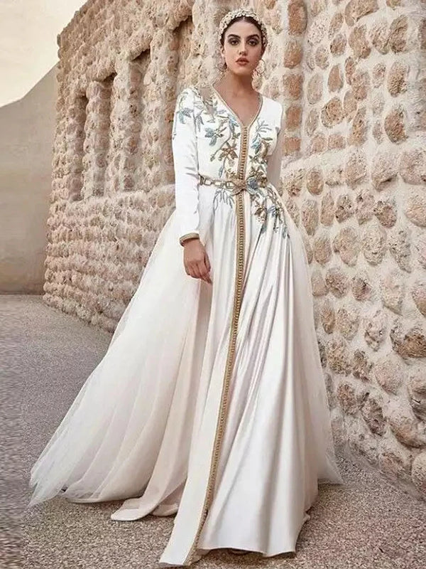 Moroccan Kaftan Evening Dress Lace Appliques Dubai Arabic Special Occasion Gowns A-line Muslim Wedding Prom Party Gown