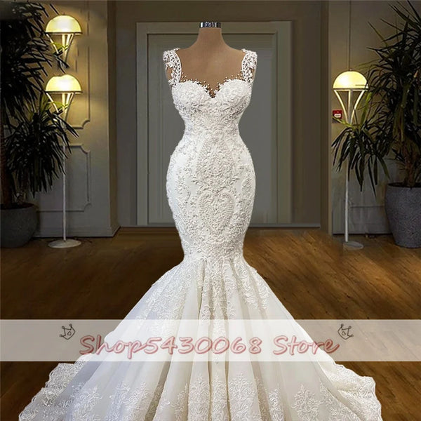 Retro Lace Mermaid Wedding Dresses Spring Summer Sleeveless Wedding Vestidos Custom Made Zipper Back Bridal Gowns