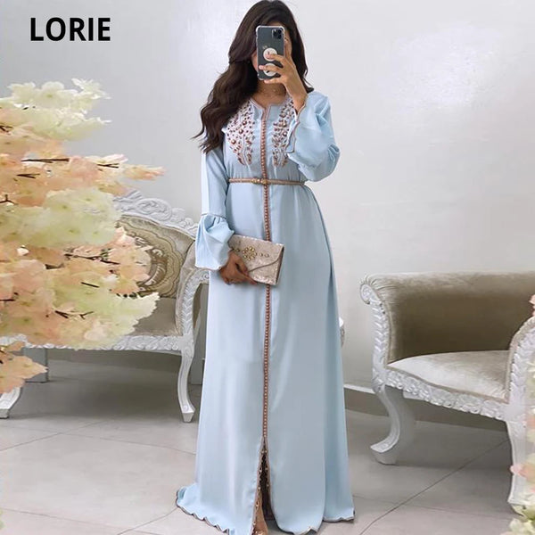 Beading Green Moroccan Kaftan Formal Evening Dresses with Long Sleeve Prom Special Occasion Gowns Mother Dress Vintage