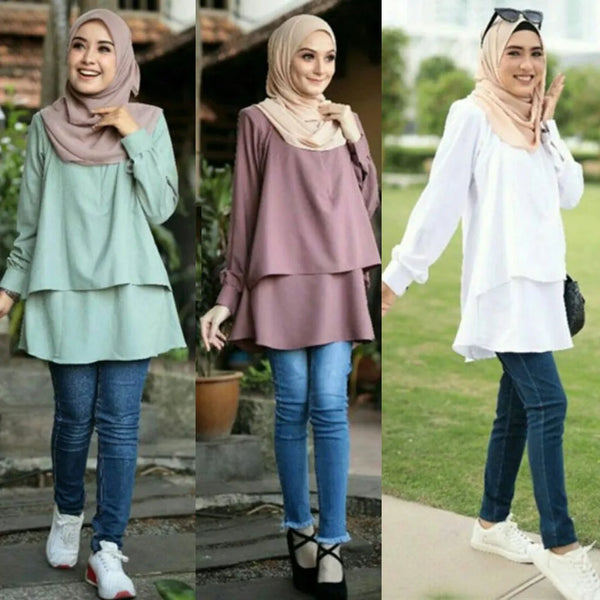 Fashion Muslim Women Long Sleeve Casual Blouse Tunic Female Kaftan Shirt Tops Islamic Clothing Arabic Turkish Loose Middle East