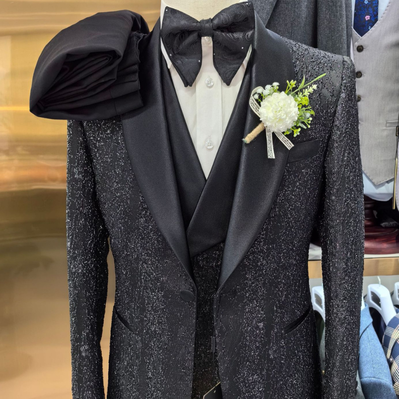 Costumes de mariage pour hommes, ensemble 3 pièces, mode Business, veste Slim, robe, blazer, manteau, pantalon, paillettes, simple boutonnage, 2024