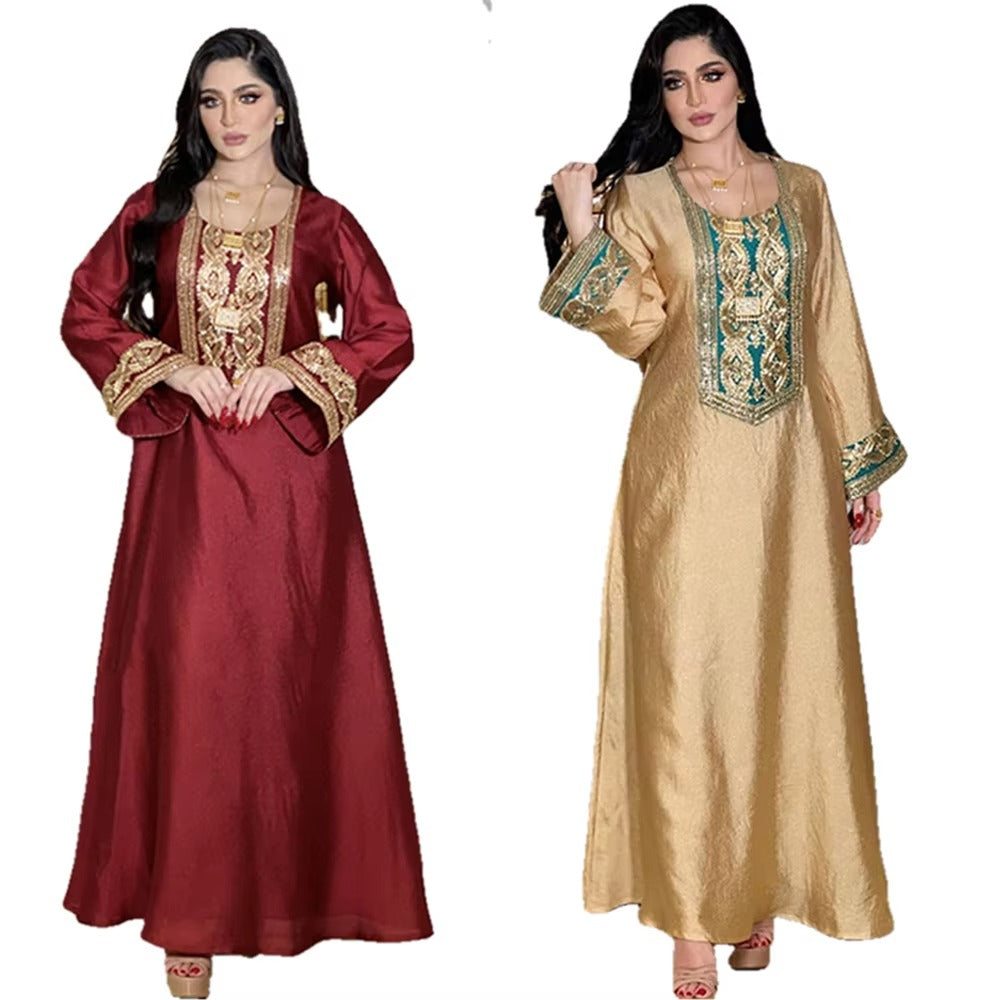 Vintage ethnisch gestickte Abaya -Kleid für Frauen Herbst 2021 Nahe Osten Dubai Arabischer Oman Kuwait Marokkanische Kaftan Muslim Kleidung