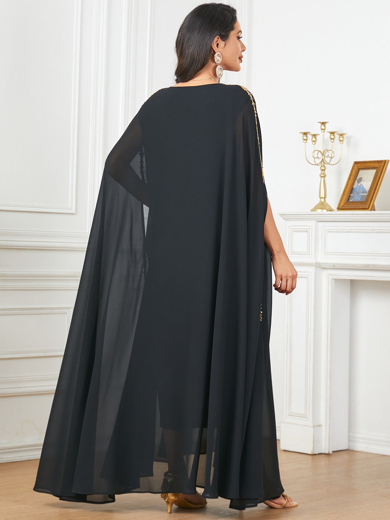 Mode elegante solide Applikationen Party Lange Kleider marokkanischer Kaftan Islam Kleidung türkischer afrikanischer Abayas Super -Ärmel