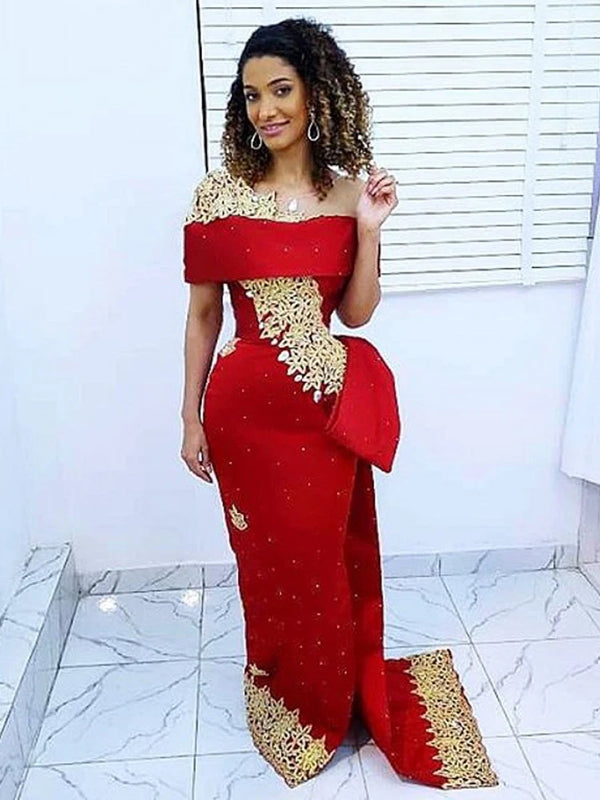 Red Beauty Pageant Dresses Mermaid Off The Shoulder Lace Appliques Prom Party Gowns African Kaftan Celebrity Dresses