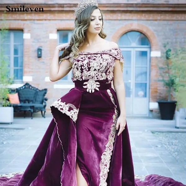 Caftan 2-Piece Outfit Evening Dress Off The Shoulder Algerian Special occasion Dresses Lace Evening Party Gowns