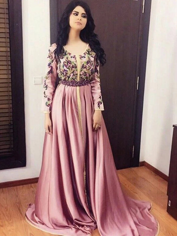 Pink Moroccan Kaftan Dubai Evening Dresses Lace Applique Velour Saudi Arabic Muslim Special Occasion Party Gowns Plus Size