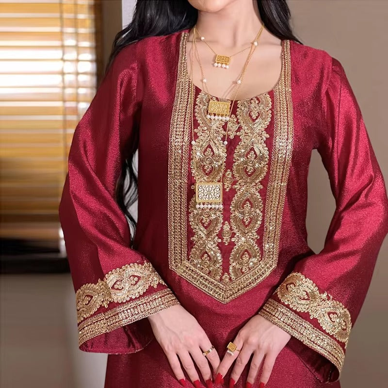 Vintage Ethnic Embroidered Abaya Dress for Women Autumn 2021 Middle East Dubai Arabic Oman Kuwait Moroccan Kaftan Muslim Clothes