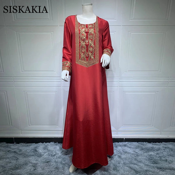 Vintage Ethnic Embroidered Abaya Dress for Women Autumn 2021 Middle East Dubai Arabic Oman Kuwait Moroccan Kaftan Muslim Clothes