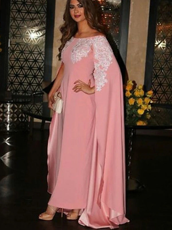 Dubai Kaftan Arabic Islamic Muslim Pink Evening Dresses Cap Sleeves Appliqued Lace Formal Prom Party Gowns Plus Size