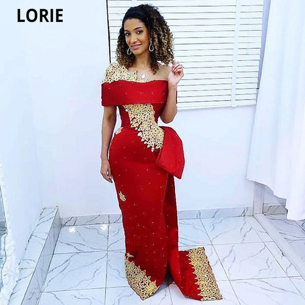 Red Beauty Pageant Dresses Mermaid Off The Shoulder Lace Appliques Prom Party Gowns African Kaftan Celebrity Dresses
