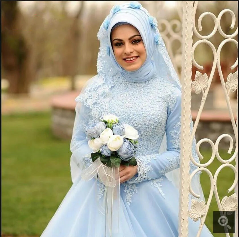 فساتين زفاف Robe De Soiree Arabic Muslim طويلة الأكمام عالية الرقبة 2022 فستان كرة للنساء بما في ذلك الحجاب والوشاح