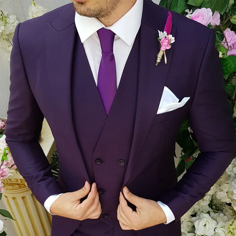 Slim Fit Casual Men Suits for Prom Male Fashion Wedding Tuxedo 3 Piece Set Jacket with Vest Pants Groomsmen Costume 2023