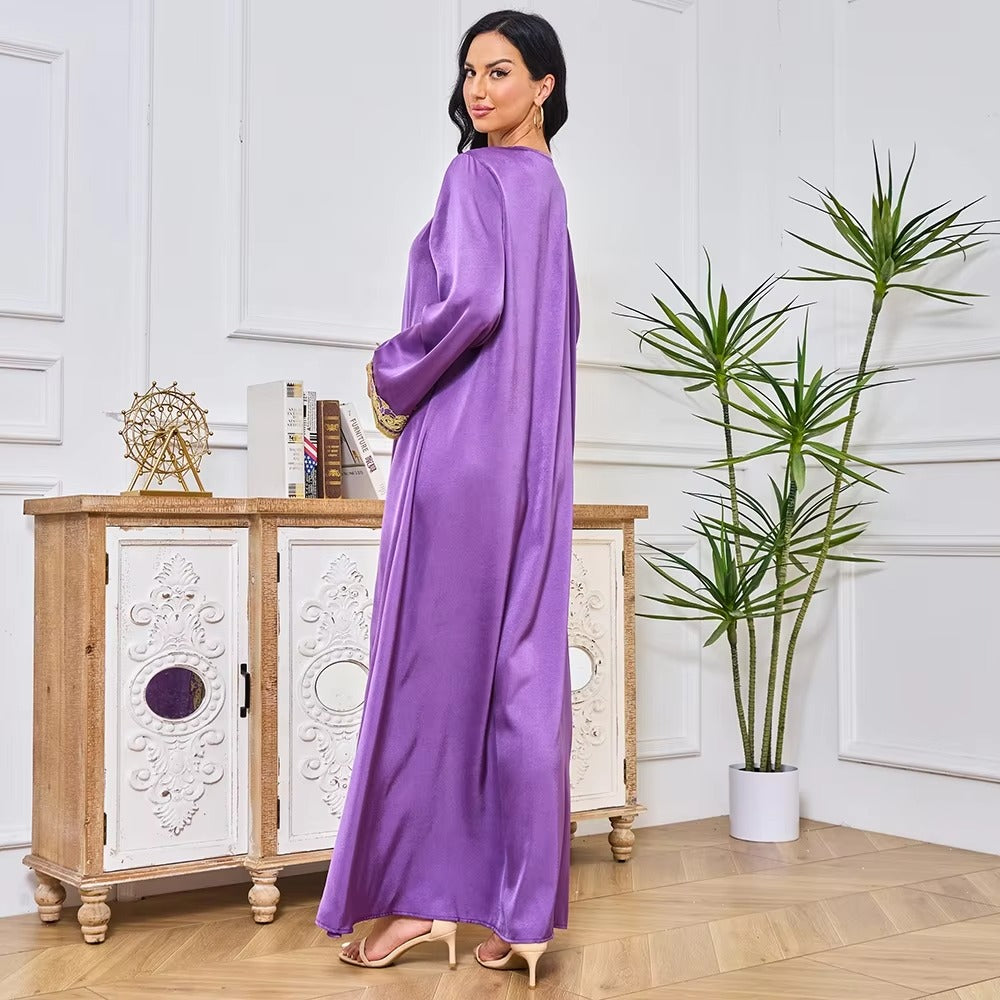 Abayah für Frauen 2023 Dubai Chic Solid Full Sleeve V-Neck Gürtelkleidung elegantes lässiges marokkanisches langes Kleid