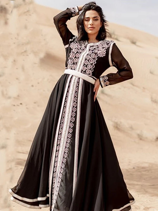 Black Moroccan Kaftan Evening Dresses for Women Formal Long Sleeve Lace Appliques Chiffon Prom Gowns Arabia Dress Formal