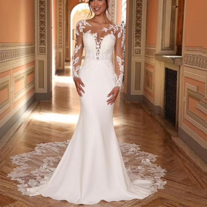 Splendidi abiti da sposa da donna a maniche lunghe sirena applique applique principessa abito da sposa abito da sposa da sposa formale vestidos