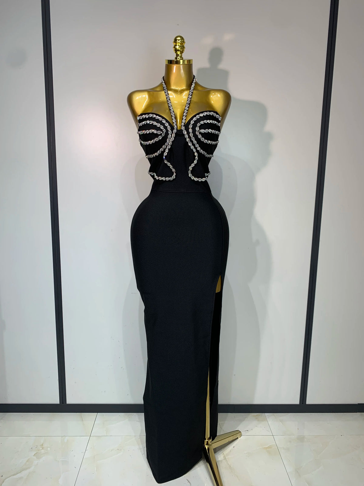 Women Sexy Halter Backless Shinning Crystal Bodycon Long Dress Celebrate Birthday Elegant Evening Party Dress Wedding Guest Gown