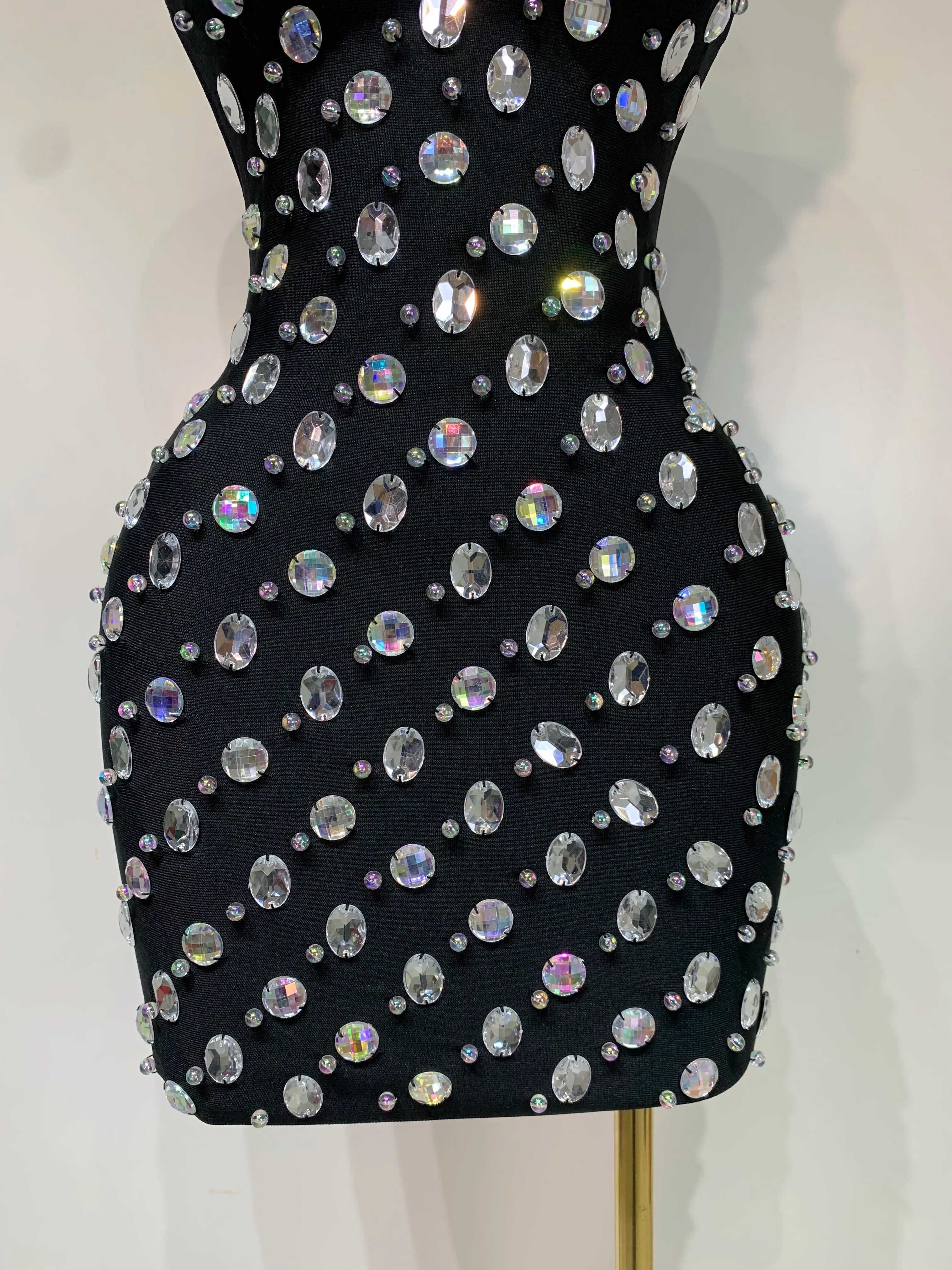 Sexy Rhinestones Bodycon Strapless Mini Dress 2025 Women Sleeveless Backless Fashion Evening Party Club Luxury Birthday Dresses