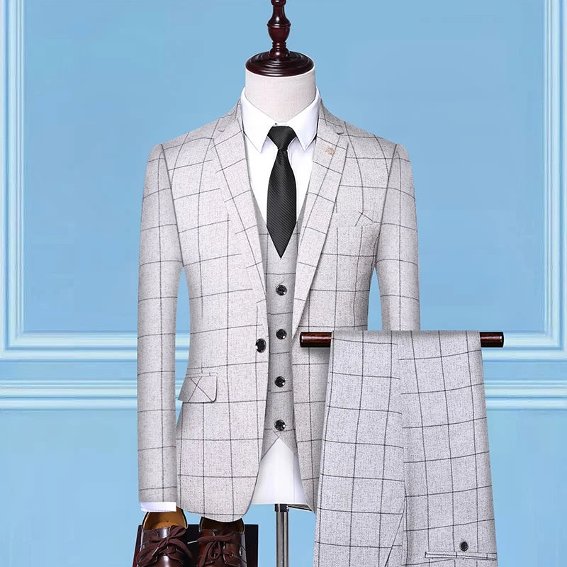 2023High-end boutique (suit + vest + trousers) new British wedding party trend slim-fitting dress casual formal three-piece suit