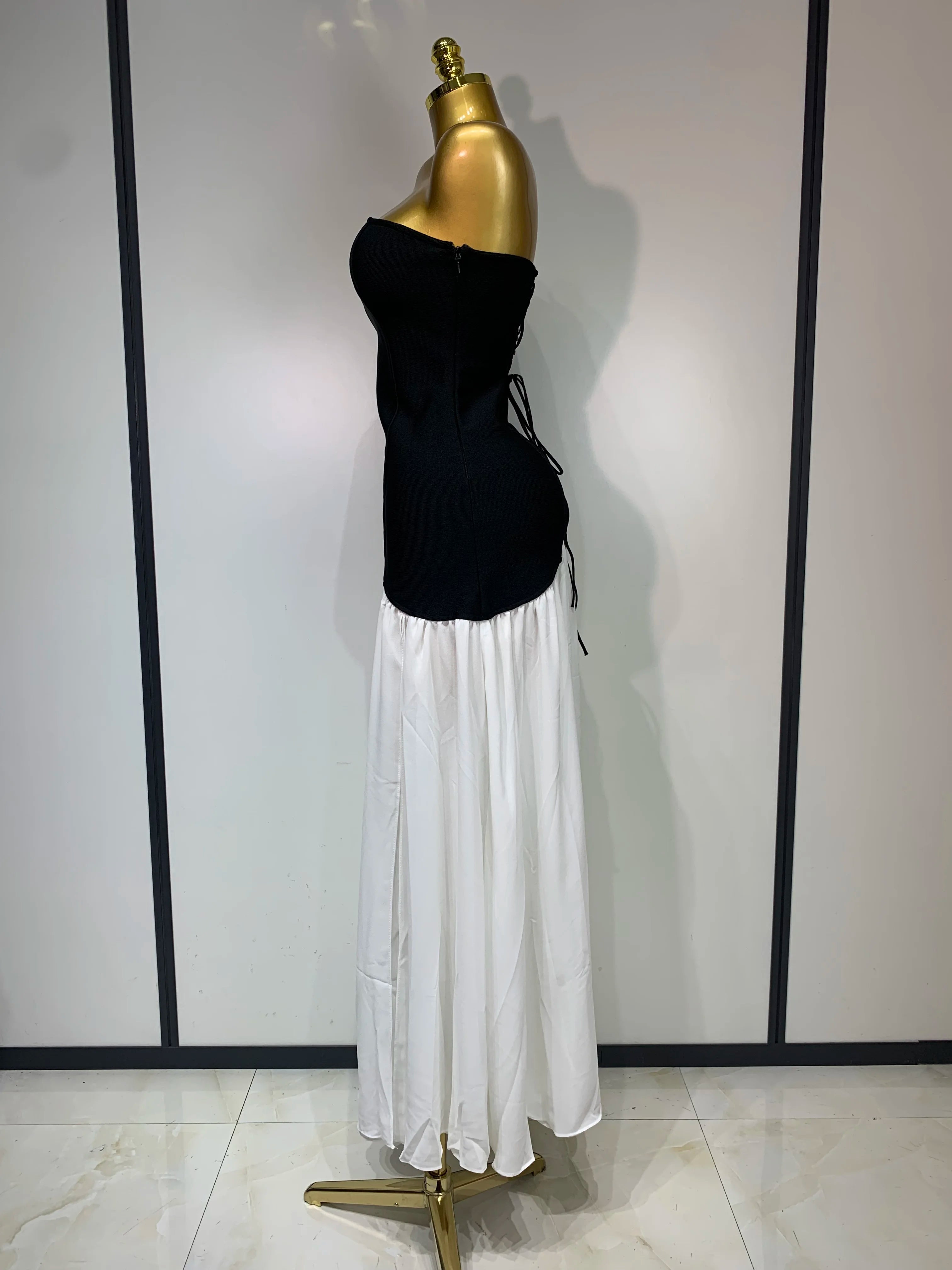 Sexy Strapless Backless Patchwork Maxi Long Bodycon Bandage Dress 2025 Celebrity  Elegant Evening Party Luxury Birthday Dress