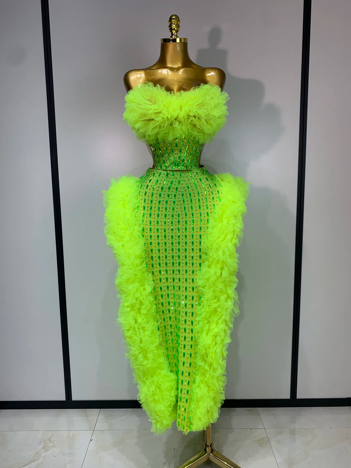 Women Sparkly Rhinestone Sexy Strapless Tops Skirt Two Piece Set Celebrate Evening Party Luxury Birthday Nightclub Stage Outfit