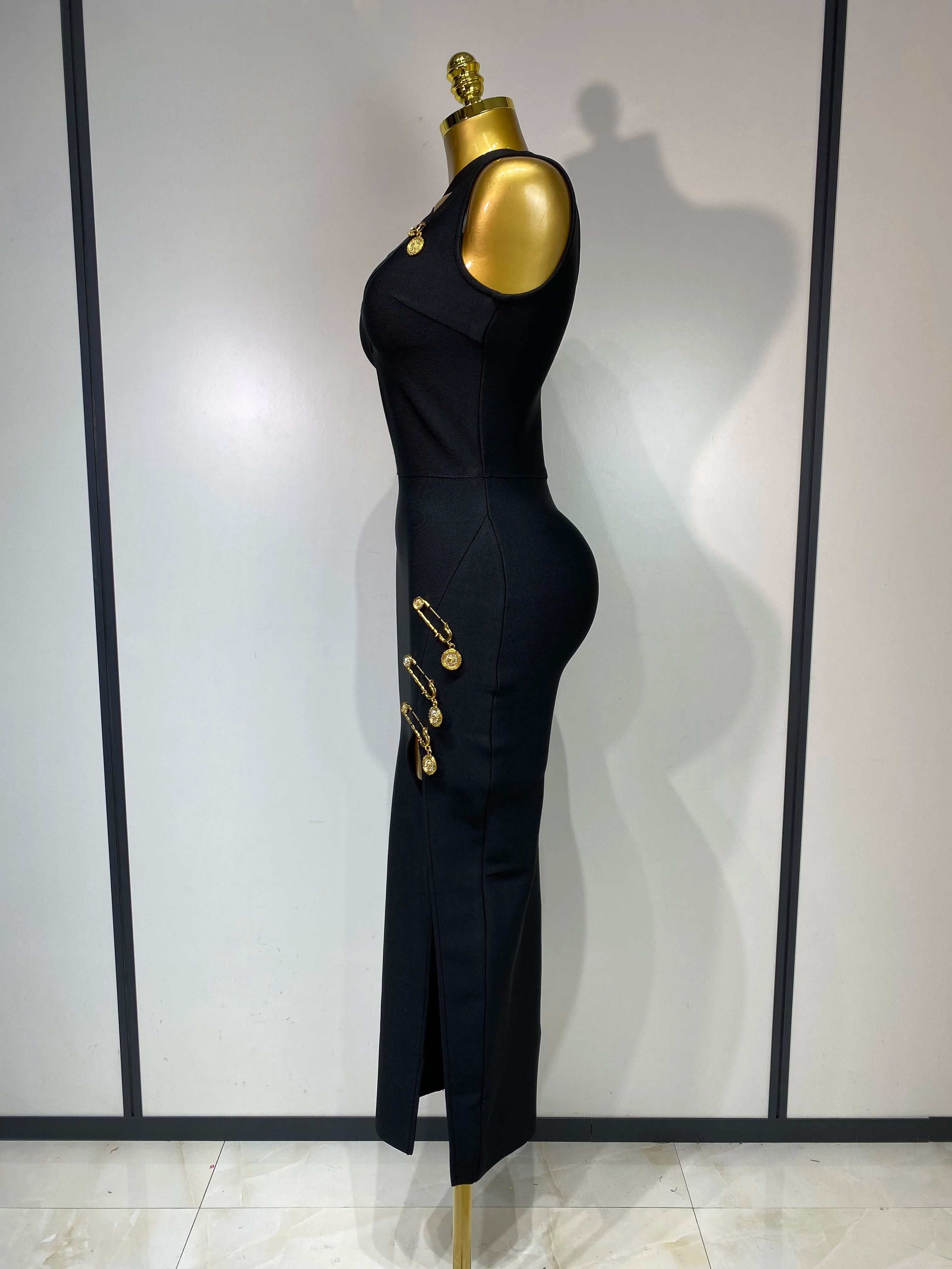Women Black Elegant Bandage Dress 2025 Sexy Sleeveless Bodycon Evening Party Club Luxury Birthday Dress Wedding Guest Gown