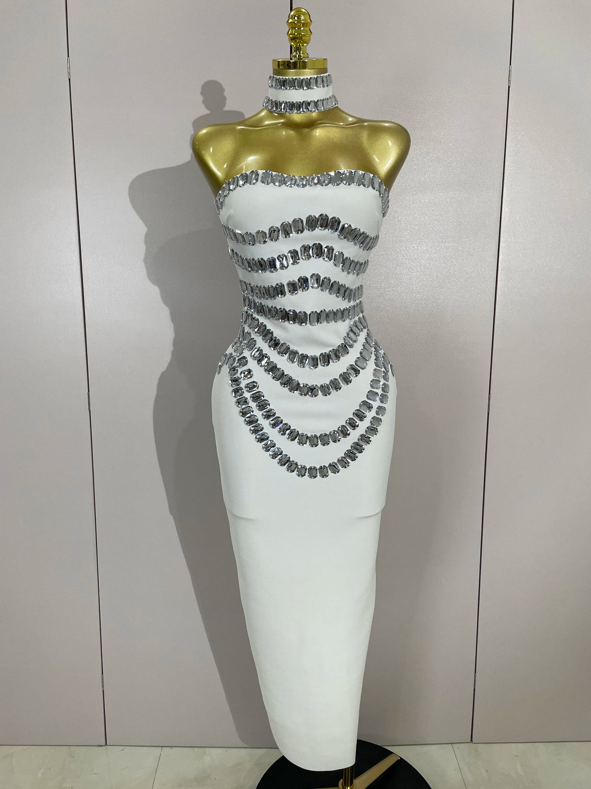 2025 Women Sexy Backless Strapless Black Beading Long Bandage Bodycon Dress  Celebrity Elegant Evening Luxury Birthday Dresses