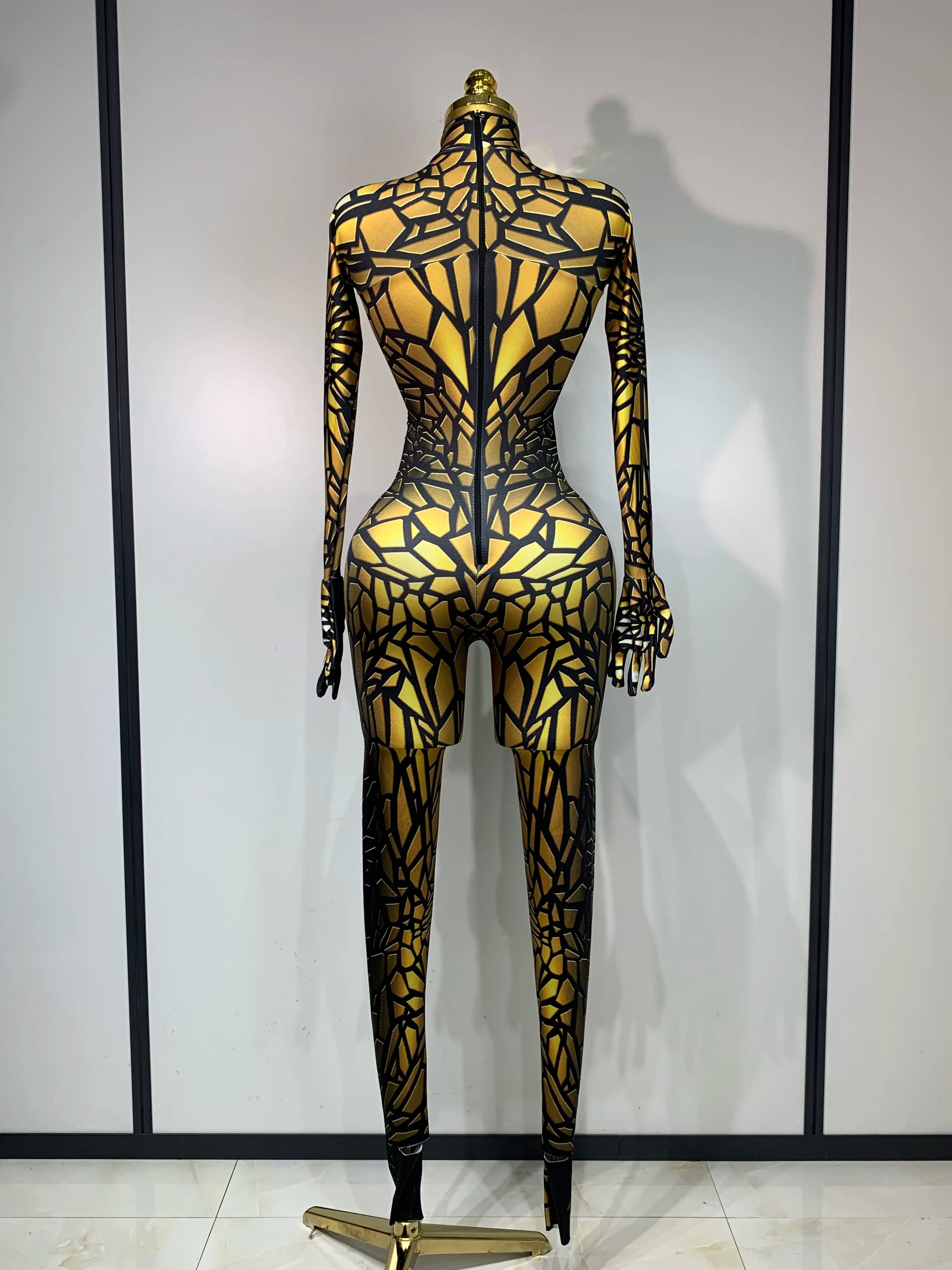 Women Sexy Stretch Glitter Rhinestones Bodycon Jumpsuit Dance Bodysuit Party Singer Stage Wear Birthday Drag Queen Costumes