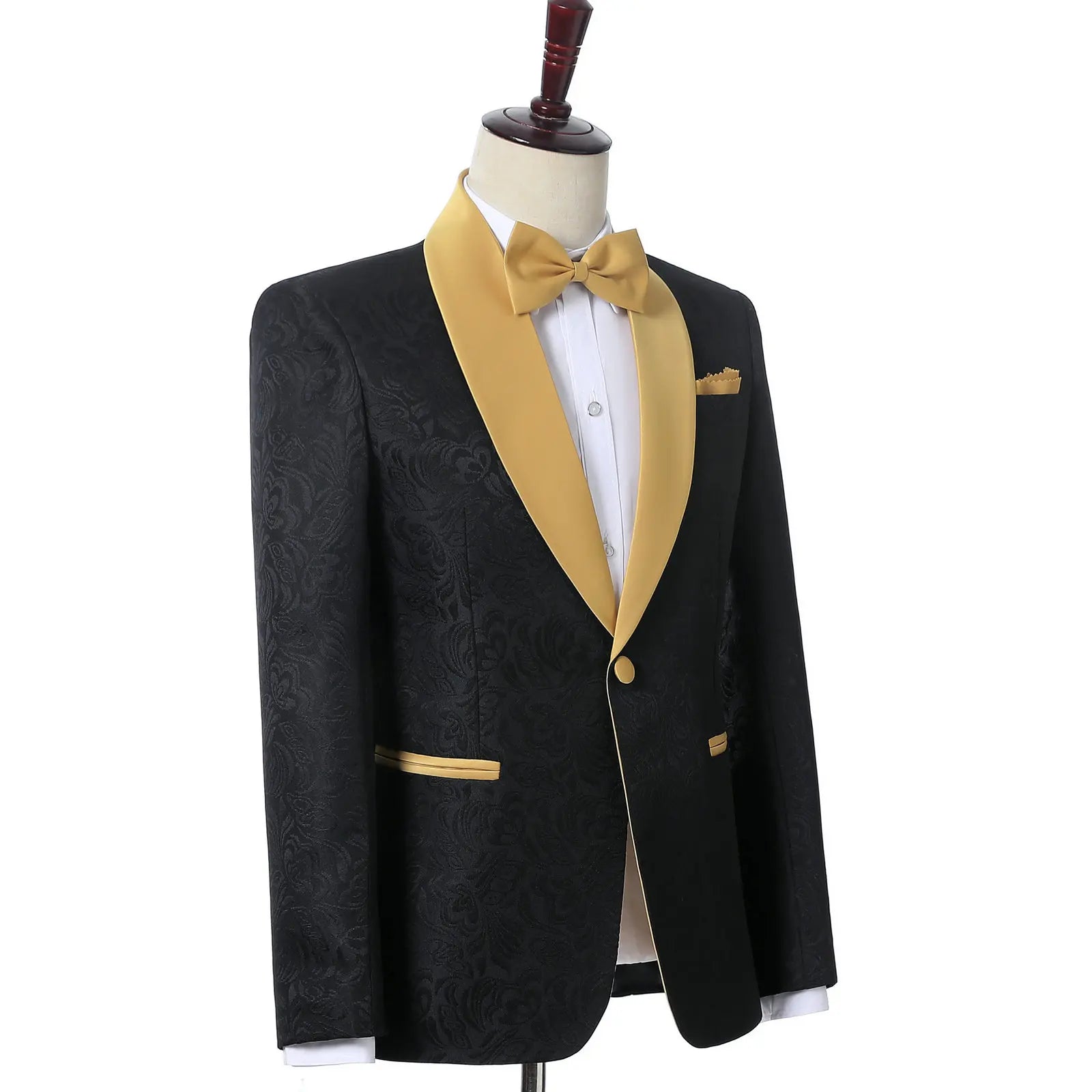 Black Tuxedo Gold Lapel Blazer 2 Pieces Men Suits Jacquard Suit Tuxedos 2024 For Wedding Men suits ( Jacket+Pants)