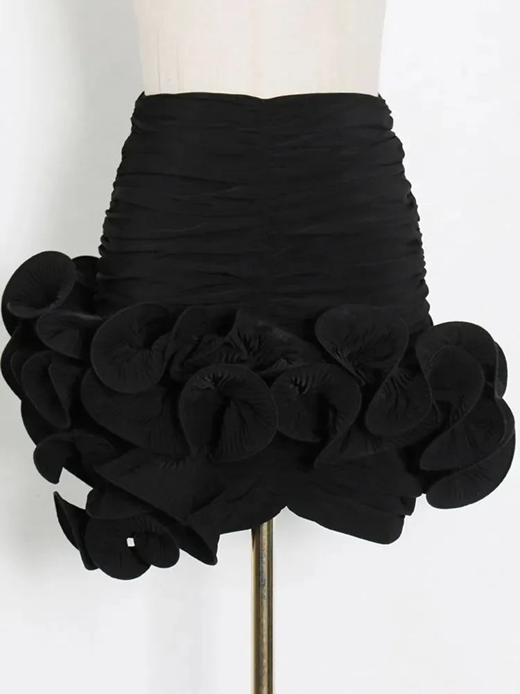 TWOTWINSTYLE Solid Patchwork Ruffles Mini Skirt For Women High Waist Spliced Folds Slimming Elegant Skirts Female Fashion New