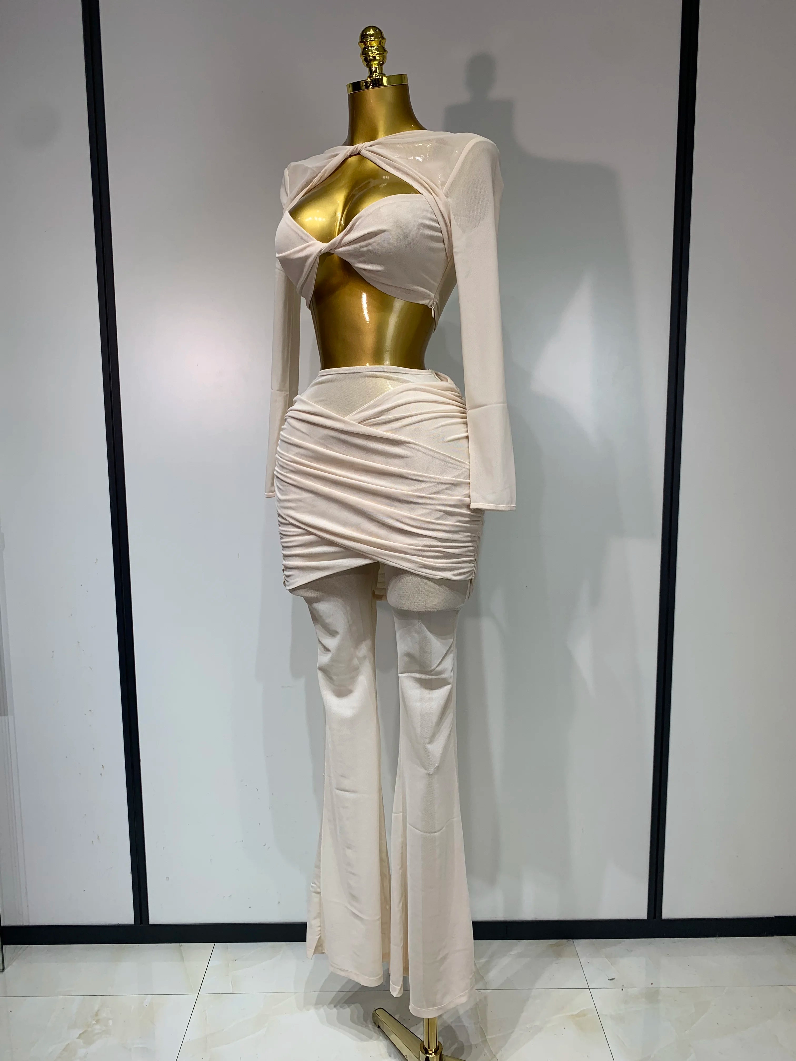 Women Sexy Mesh See Through Long sleeves Pant Sets Elegant Fashion Street Two Piece Set  Club Birthday Evening Party Outfit